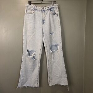 DeFacto‎ Women's Wide Leg Distressed Jeans, Size 10, Light Wash Denim